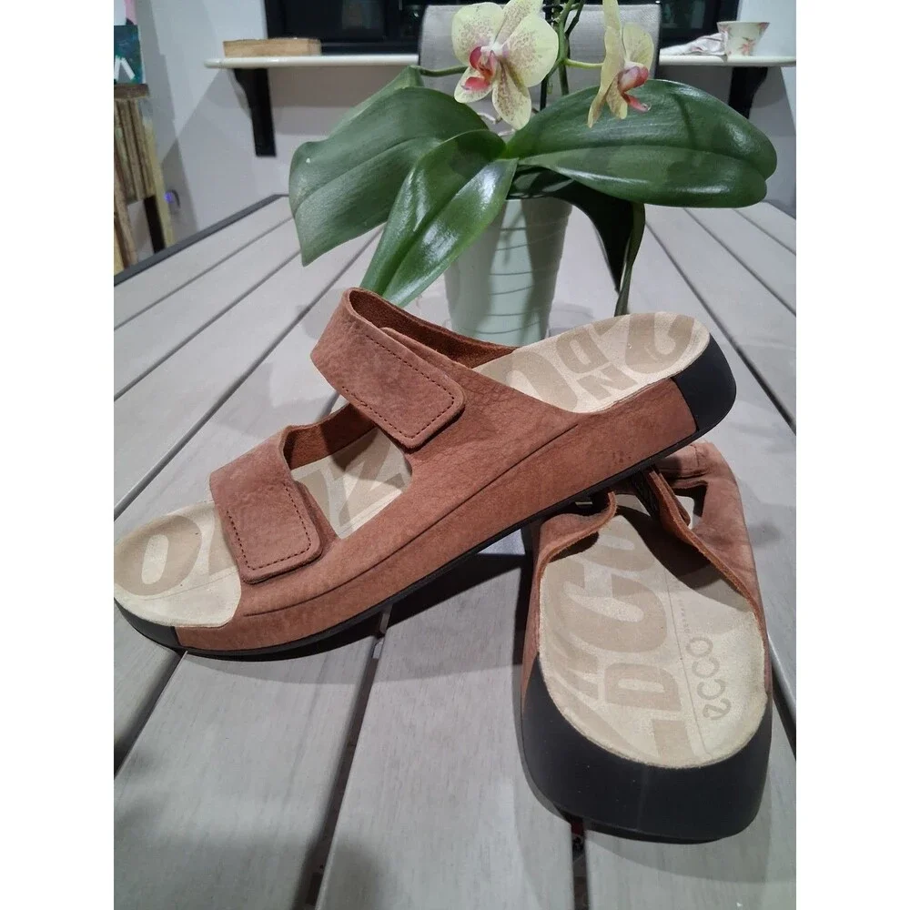 ECCO 2nd Cozmo Mens Sz EU 46 US 12-12.5 Brown 3 Band Ankle Open Toe Sandals SB6